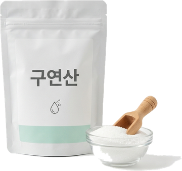청소용 구연산 파우치와 구연산 가루 (AI 생성 이미지)